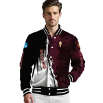 arizona state sun devils torn texture print maroon black varsity jacket best selling