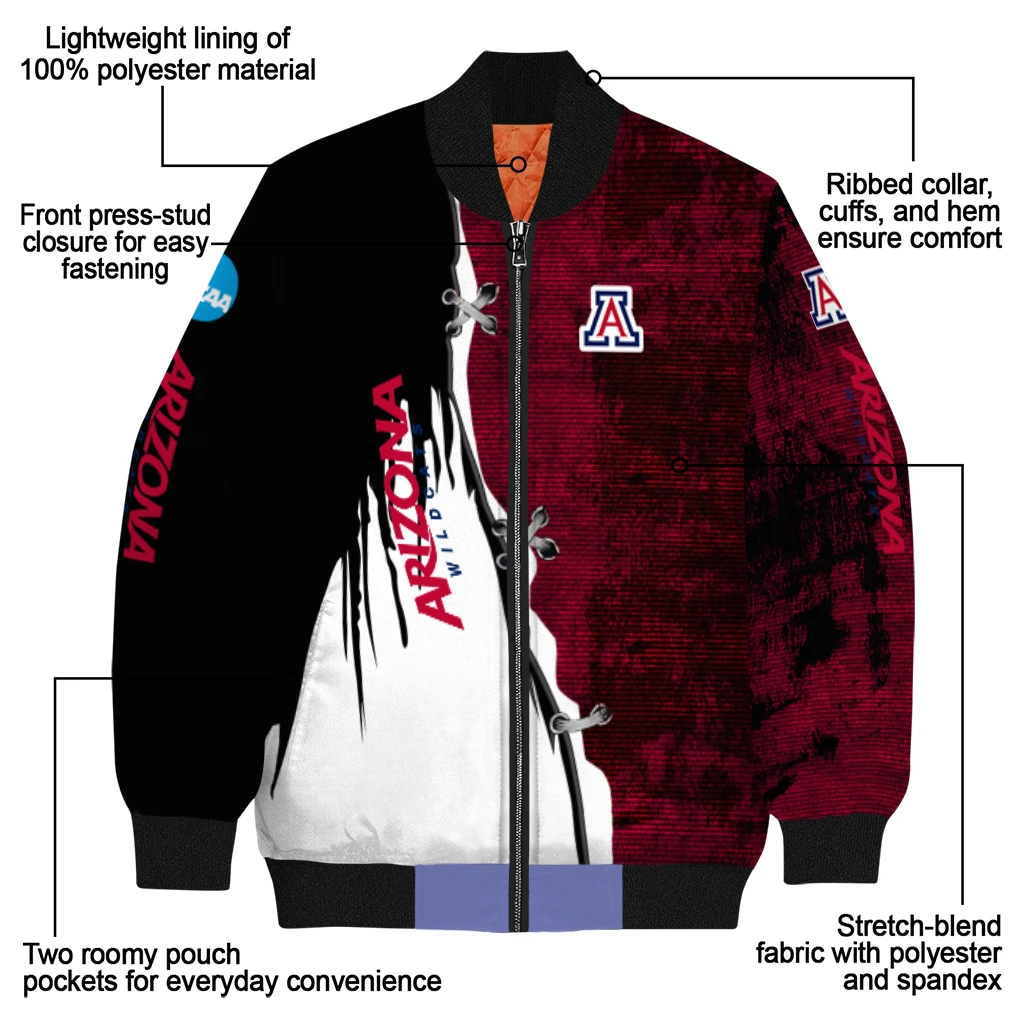 arizona wildcats torn texture print red black bomber jacket new arrival arizona wildcats torn texture print red black bomber jacket new arrival