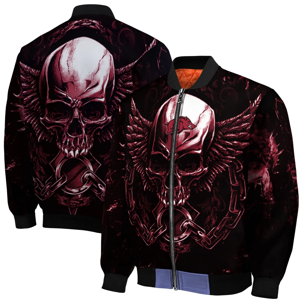 arkansas razorbacks skull bite red black bomber jacket best selling arkansas razorbacks skull bite red black bomber jacket best selling