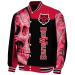 arkansas state red wolves fire skull scarlet black varsity jacket best selling