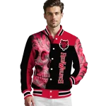 arkansas state red wolves fire skull scarlet black varsity jacket best selling