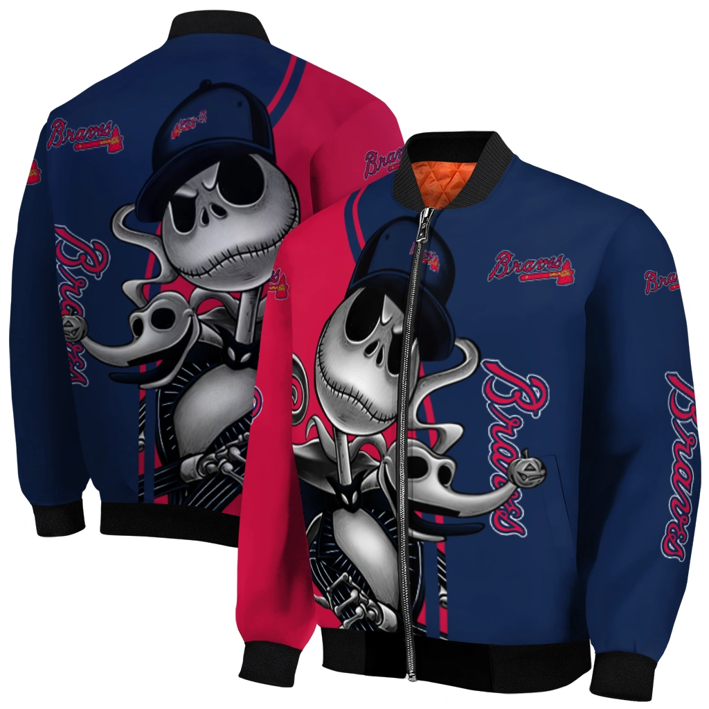 atlanta braves spooky grin navy bomber jacket best selling atlanta braves spooky grin navy bomber jacket best selling