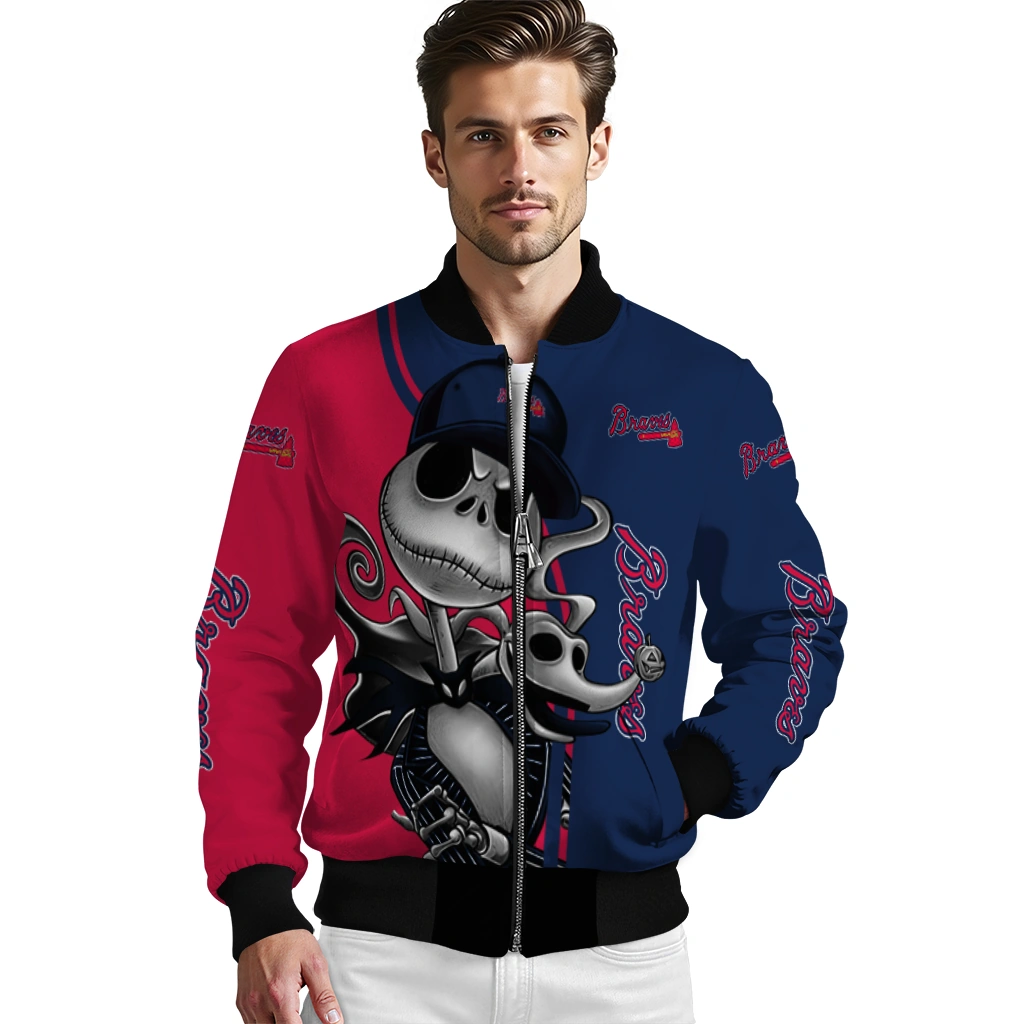 atlanta braves spooky grin navy bomber jacket high quality atlanta braves spooky grin navy bomber jacket high quality