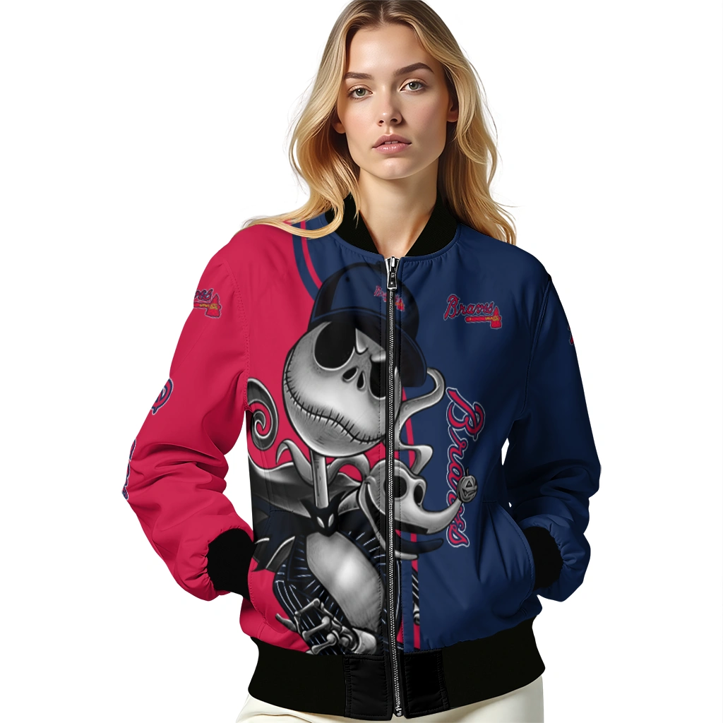 atlanta braves spooky grin navy bomber jacket latest model atlanta braves spooky grin navy bomber jacket latest model
