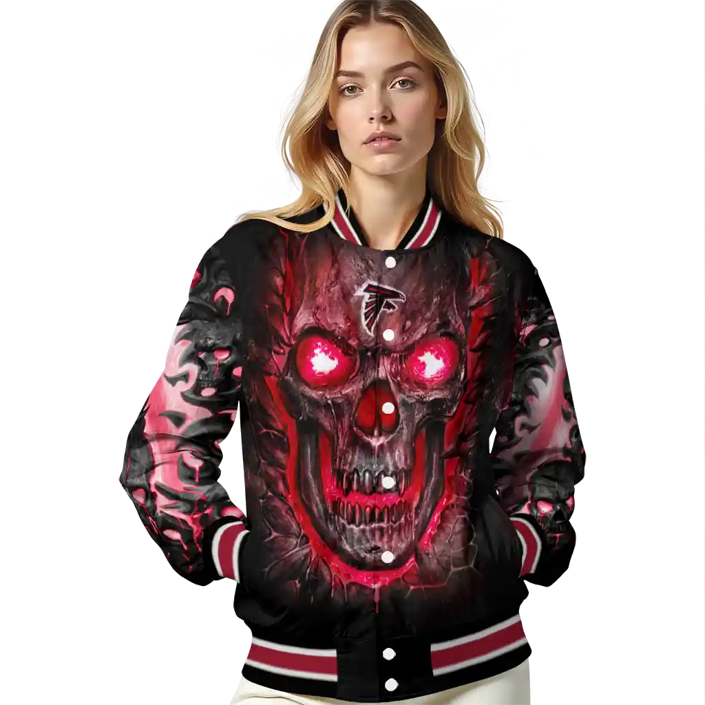 atlanta falcons inferno skull red black varsity jacket latest model atlanta falcons inferno skull red black varsity jacket latest model