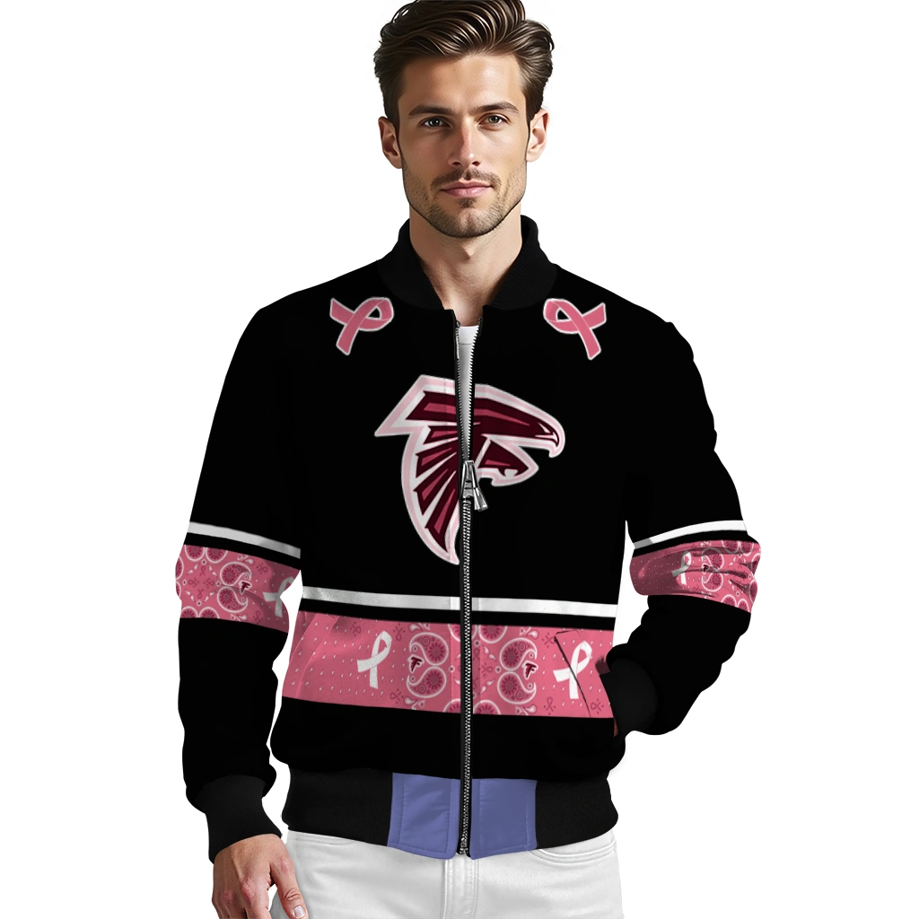 atlanta falcons pink ribbon black pink bomber jacket high quality atlanta falcons pink ribbon black pink bomber jacket high quality