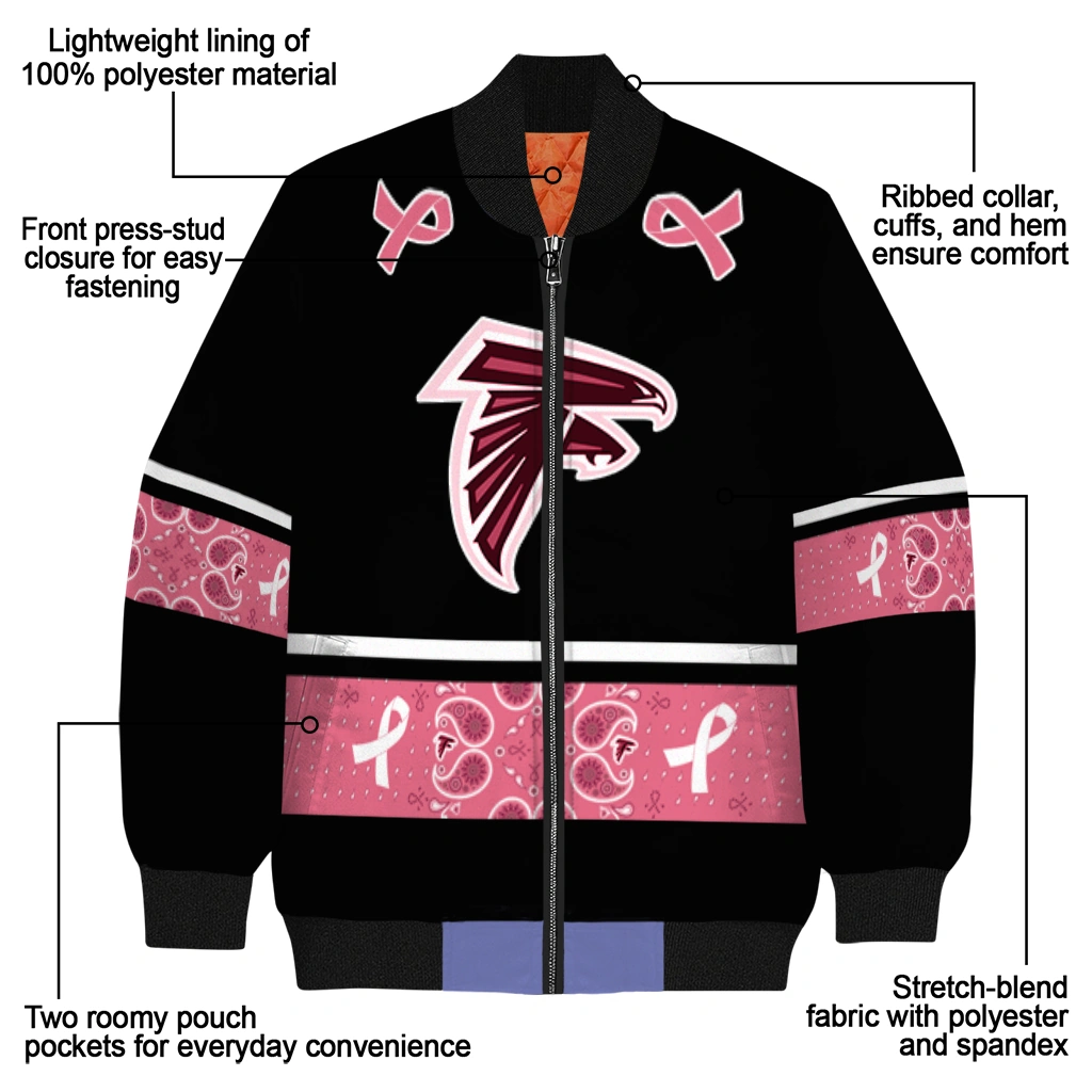 atlanta falcons pink ribbon black pink bomber jacket new arrival atlanta falcons pink ribbon black pink bomber jacket new arrival