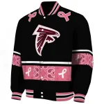 atlanta falcons pink ribbon black pink varsity jacket best selling