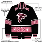 atlanta falcons pink ribbon black pink varsity jacket best selling
