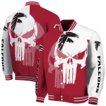 atlanta falcons skull outline red white varsity jacket best selling