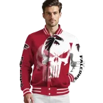 atlanta falcons skull outline red white varsity jacket best selling