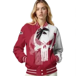 atlanta falcons skull outline red white varsity jacket best selling