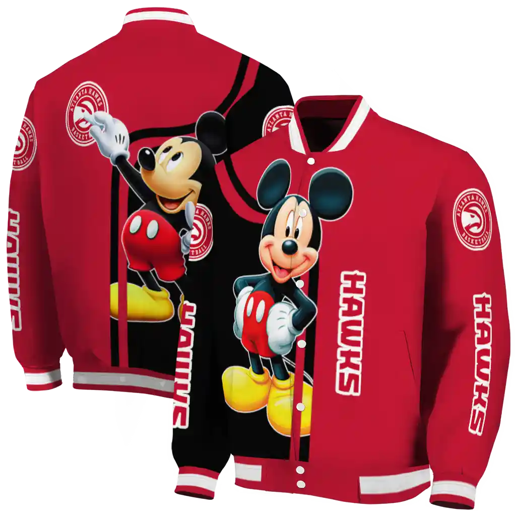atlanta hawks mickey mouse red varsity jacket fashion forward atlanta hawks mickey mouse red varsity jacket fashion forward
