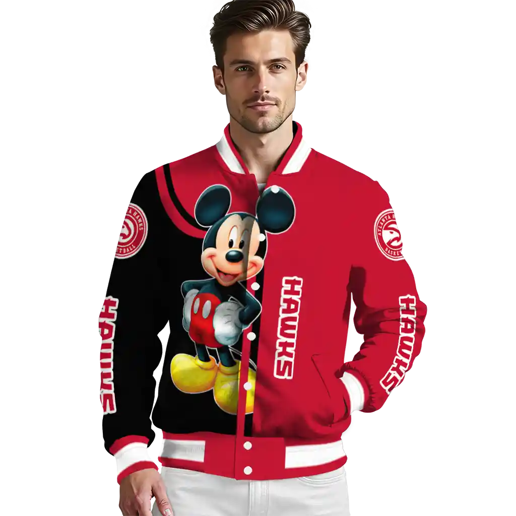 atlanta hawks mickey mouse red varsity jacket high quality atlanta hawks mickey mouse red varsity jacket high quality