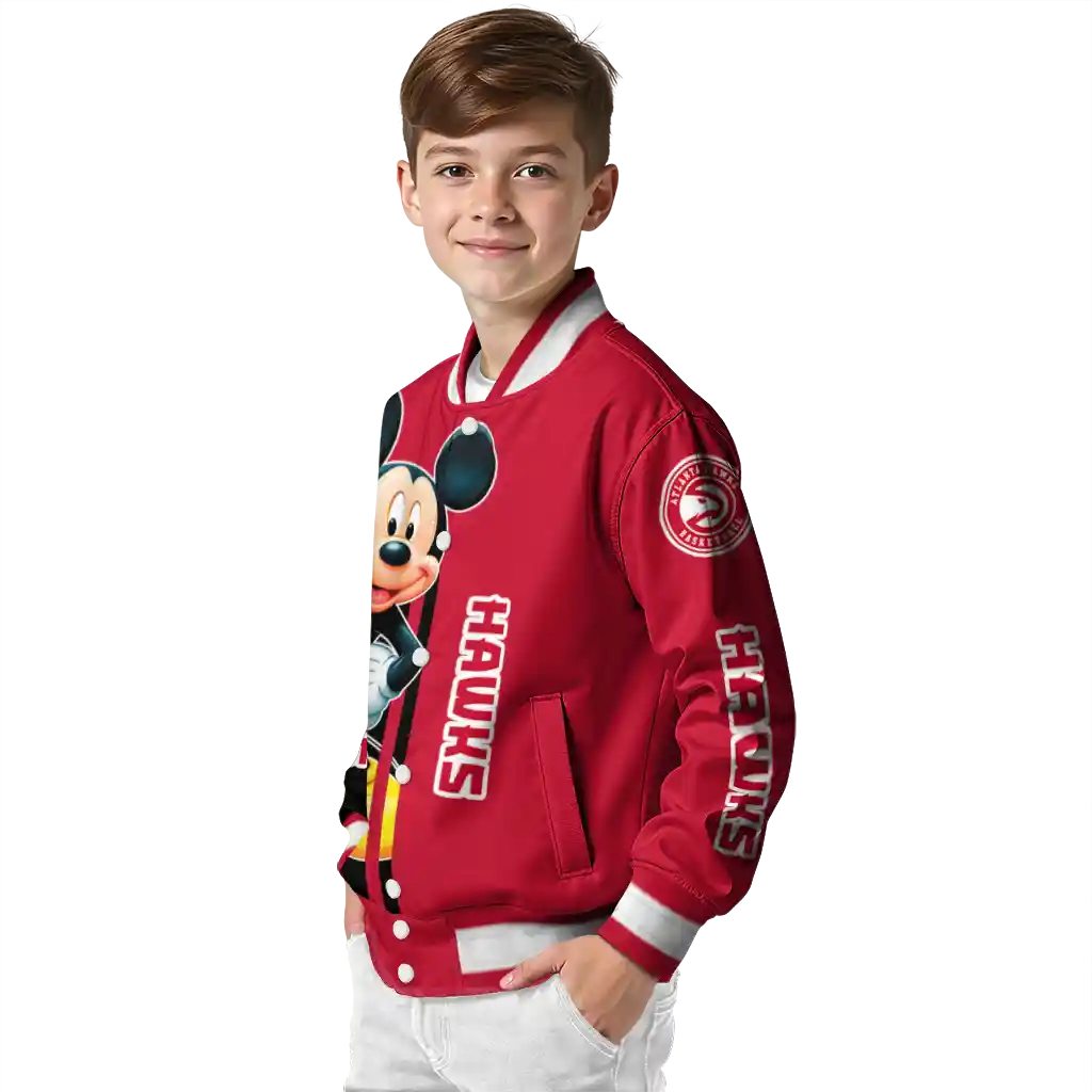 atlanta hawks mickey mouse red varsity jacket trendy atlanta hawks mickey mouse red varsity jacket trendy