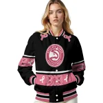 atlanta hawks pink ribbon black pink varsity jacket best selling