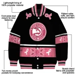 atlanta hawks pink ribbon black pink varsity jacket best selling