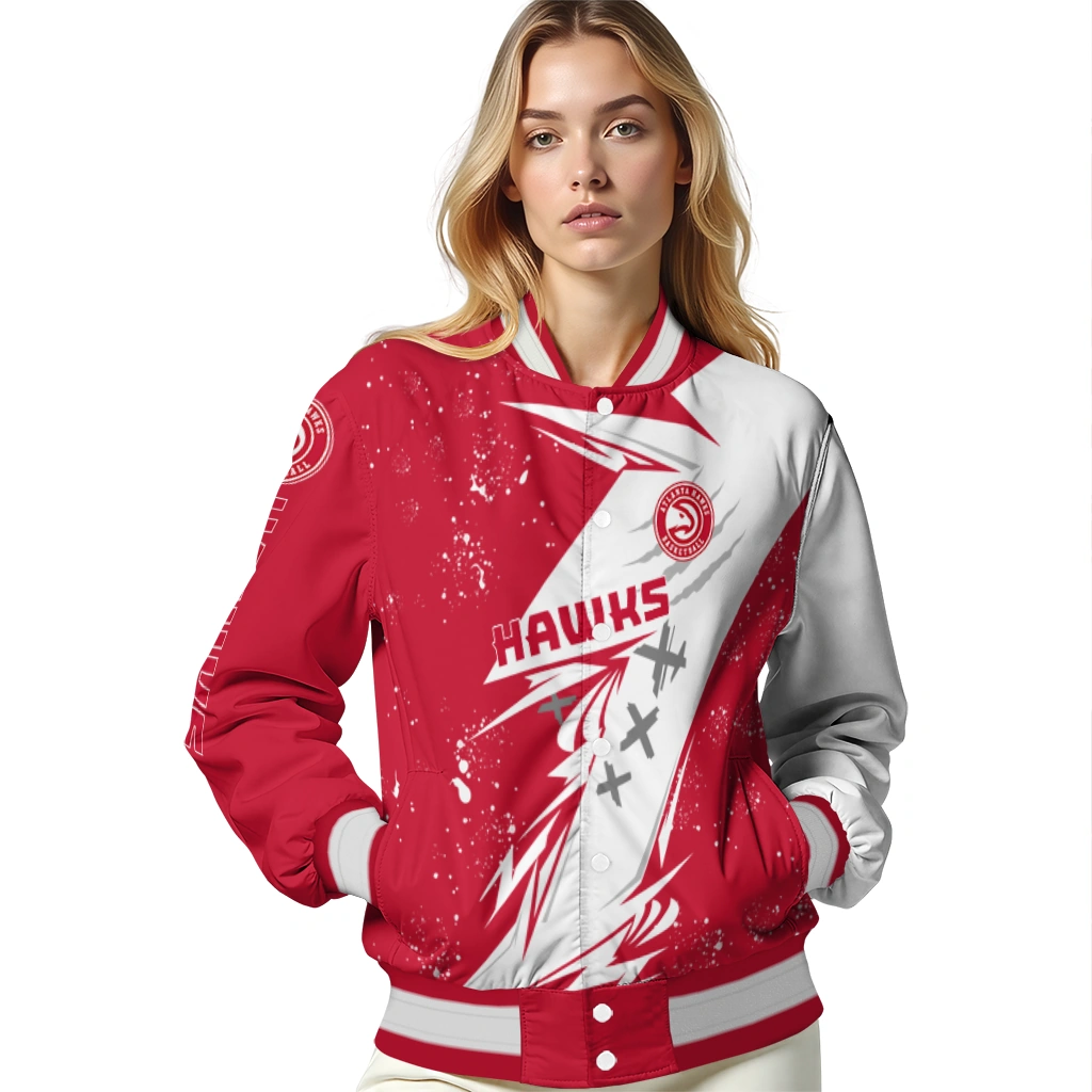 atlanta hawks ripped bolt red white varsity jacket latest model atlanta hawks ripped bolt red white varsity jacket latest model