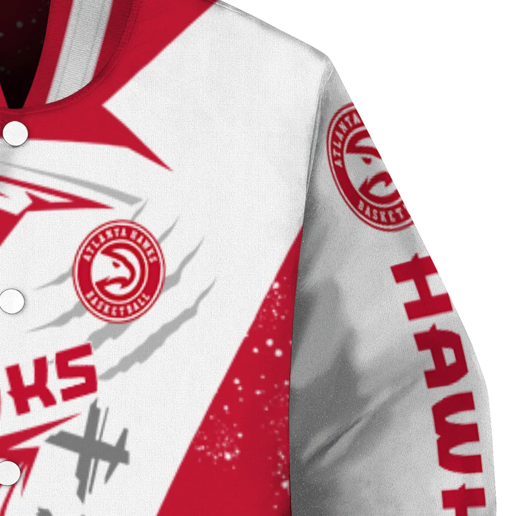 atlanta hawks ripped bolt red white varsity jacket premium grade atlanta hawks ripped bolt red white varsity jacket premium grade