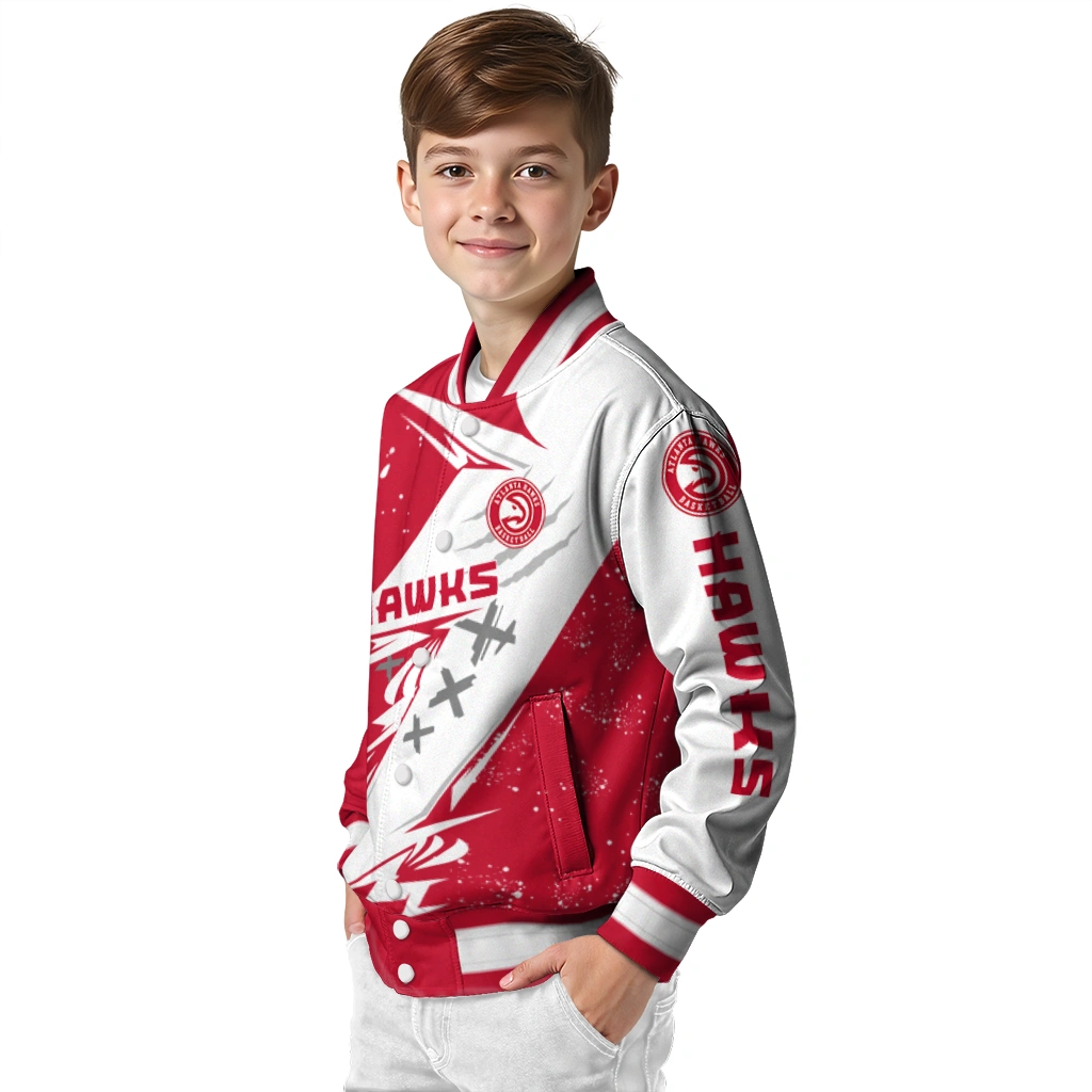 atlanta hawks ripped bolt red white varsity jacket trendy atlanta hawks ripped bolt red white varsity jacket trendy
