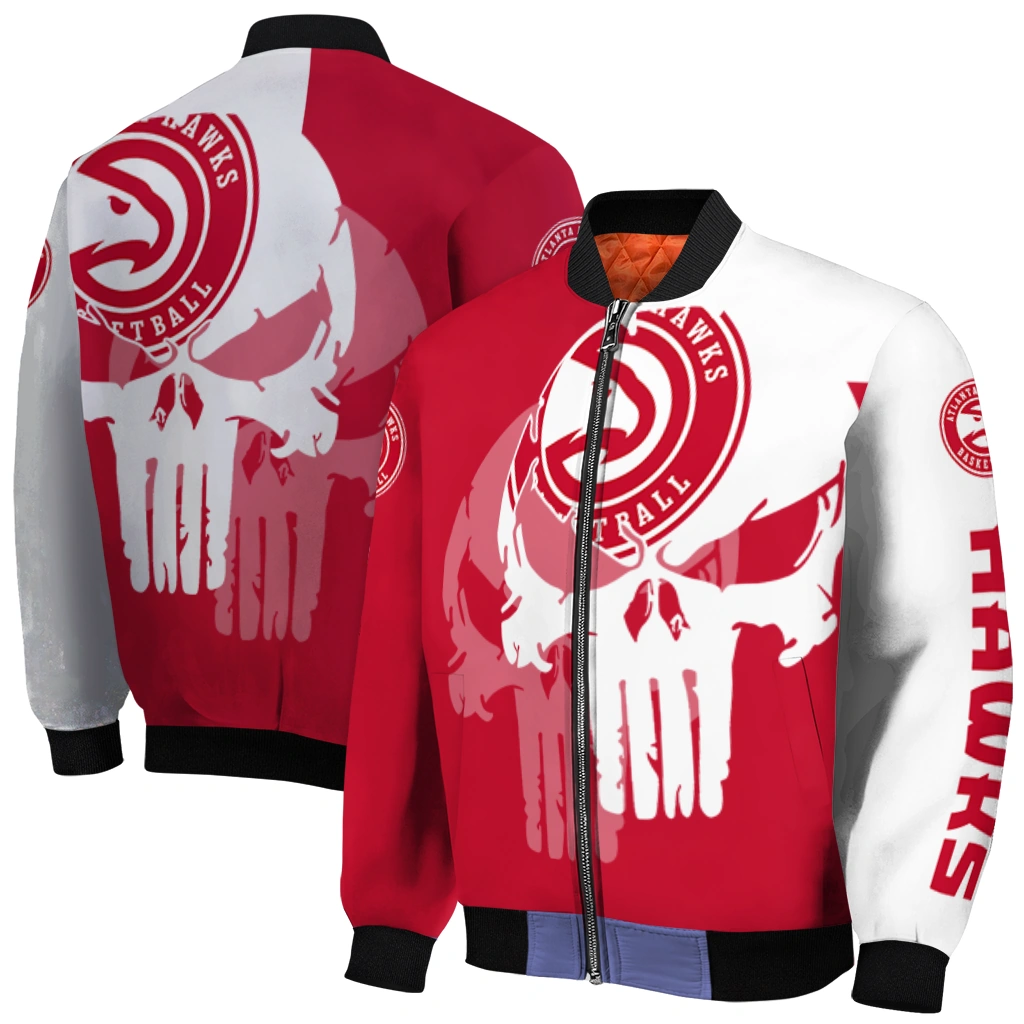 atlanta hawks skull outline red white bomber jacket best selling atlanta hawks skull outline red white bomber jacket best selling