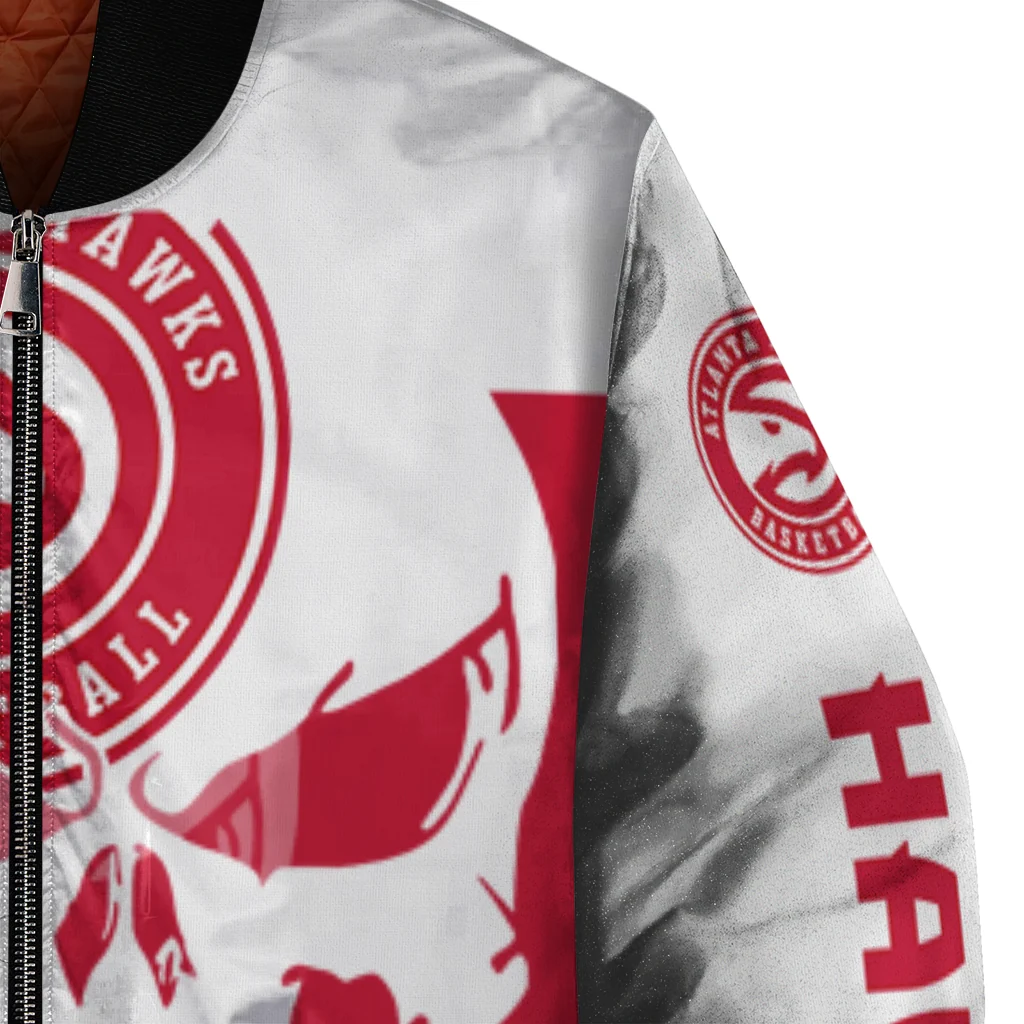 atlanta hawks skull outline red white bomber jacket premium grade atlanta hawks skull outline red white bomber jacket premium grade