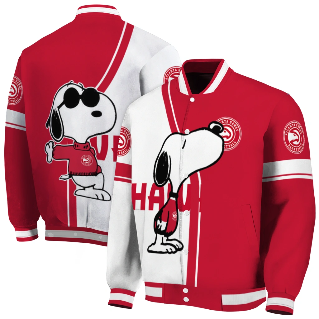 atlanta hawks snoopy attitude red varsity jacket fashion forward atlanta hawks snoopy attitude red varsity jacket fashion forward