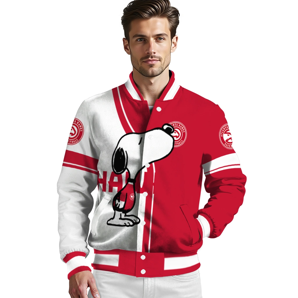 atlanta hawks snoopy attitude red varsity jacket high quality atlanta hawks snoopy attitude red varsity jacket high quality