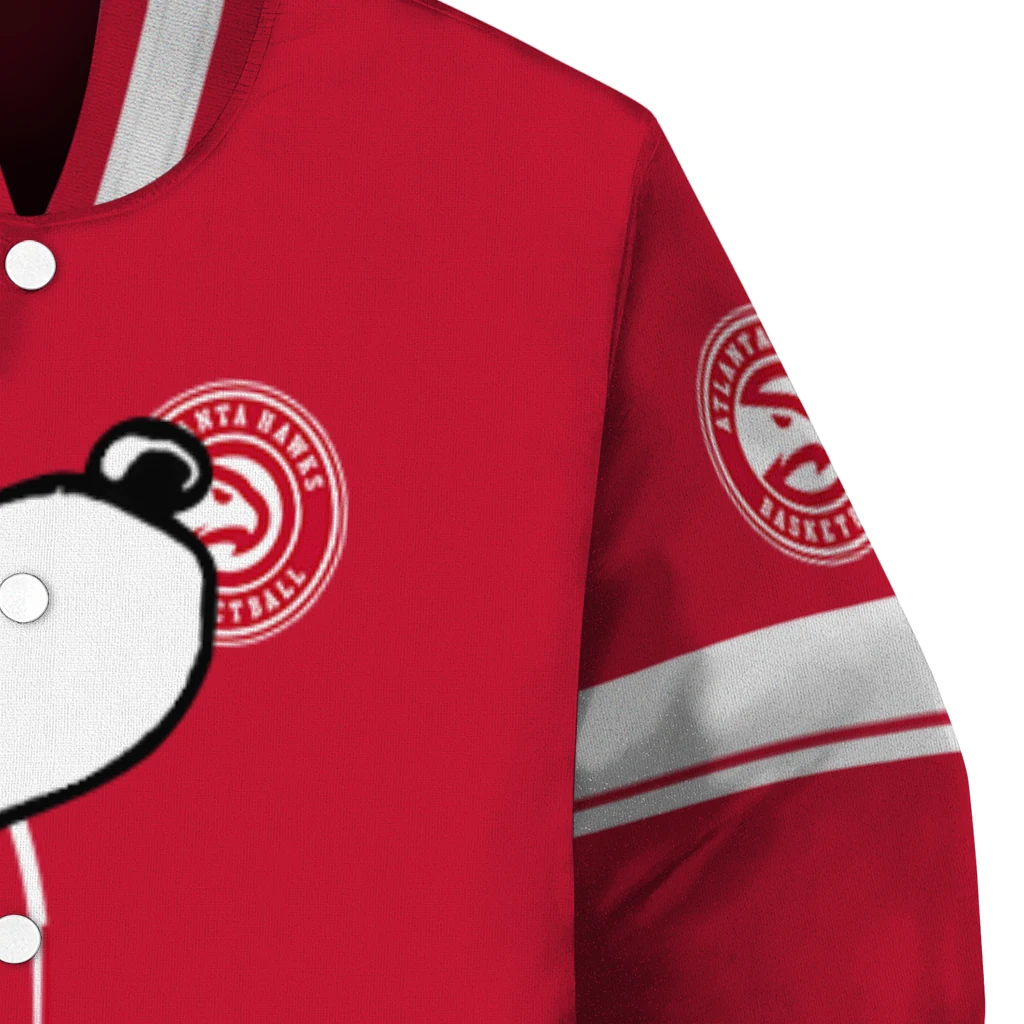 atlanta hawks snoopy attitude red varsity jacket premium grade atlanta hawks snoopy attitude red varsity jacket premium grade