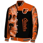 baltimore orioles fire skull orange black varsity jacket best selling