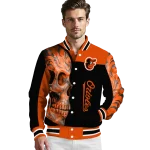 baltimore orioles fire skull orange black varsity jacket best selling