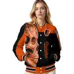 baltimore orioles fire skull orange black varsity jacket best selling