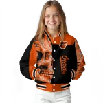 baltimore orioles fire skull orange black varsity jacket best selling