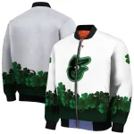 baltimore orioles four leaf icon white green bomber jacket best selling