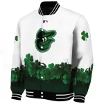 baltimore orioles four leaf icon white green varsity jacket best selling