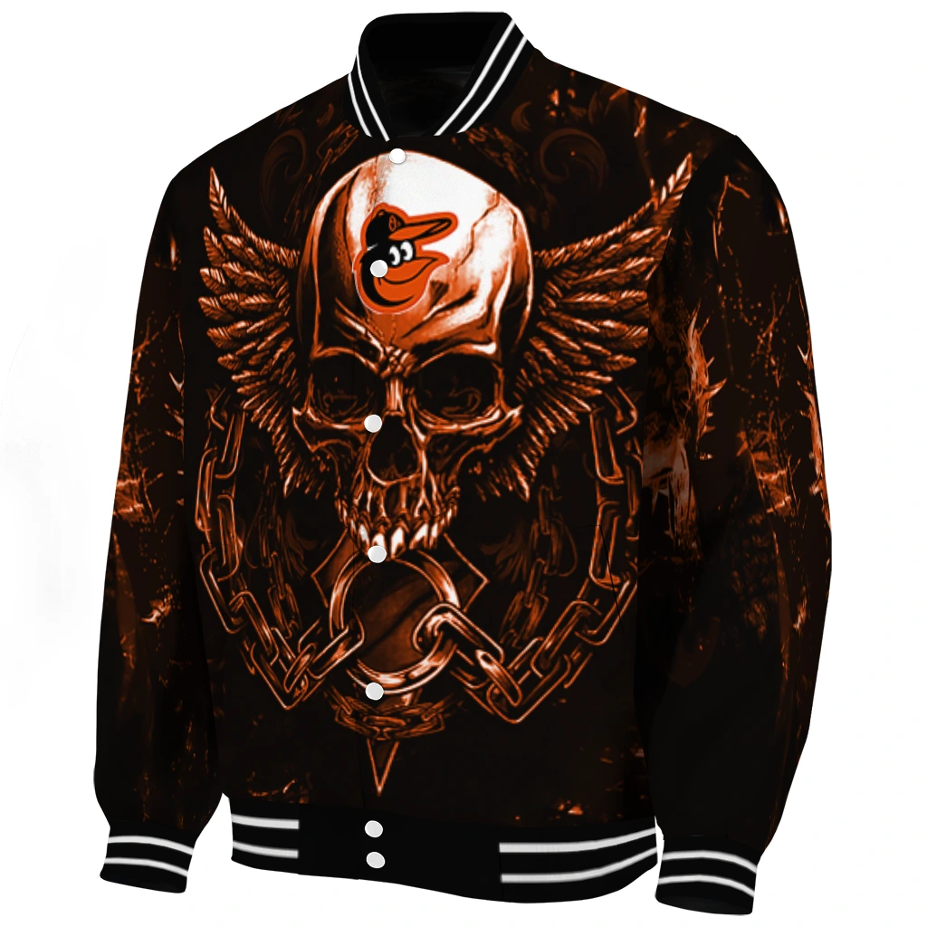 baltimore orioles skull bite orange black varsity jacket best selling baltimore orioles skull bite orange black varsity jacket best selling