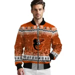 baltimore orioles snowy pines orange bomber jacket best selling