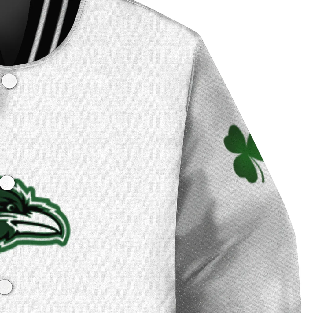 baltimore ravens clovers design white green varsity jacket premium grade baltimore ravens clovers design white green varsity jacket premium grade
