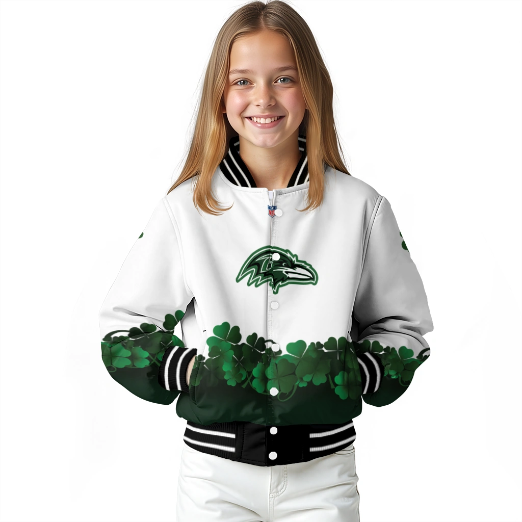 baltimore ravens clovers design white green varsity jacket top rated baltimore ravens clovers design white green varsity jacket top rated