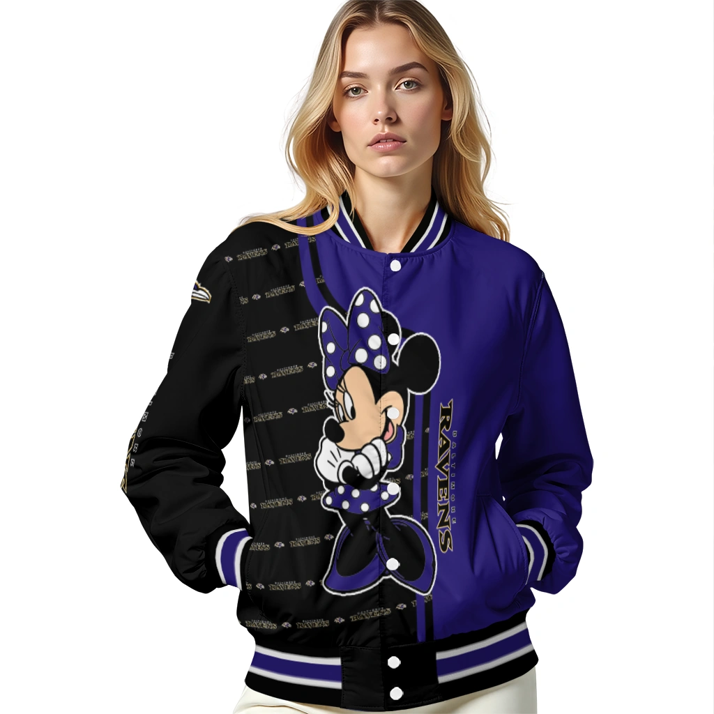 baltimore ravens minnie mouse purple varsity jacket latest model baltimore ravens minnie mouse purple varsity jacket latest model