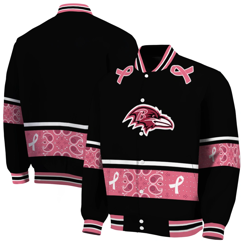 baltimore ravens pink ribbon black pink varsity jacket fashion forward baltimore ravens pink ribbon black pink varsity jacket fashion forward