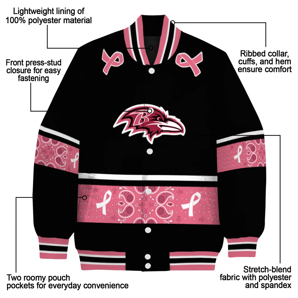 baltimore ravens pink ribbon black pink varsity jacket new arrival baltimore ravens pink ribbon black pink varsity jacket new arrival
