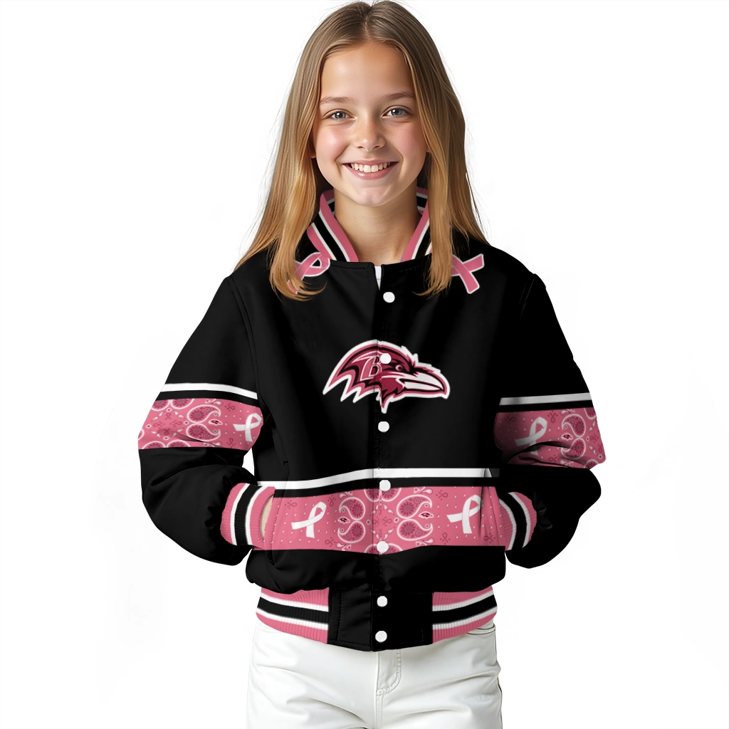 baltimore ravens pink ribbon black pink varsity jacket top rated baltimore ravens pink ribbon black pink varsity jacket top rated