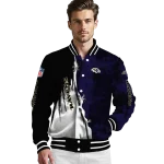 baltimore ravens ripped grunge style purple black varsity jacket best selling