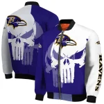 baltimore ravens skull outline purple white bomber jacket best selling