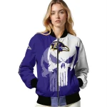 baltimore ravens skull outline purple white bomber jacket best selling