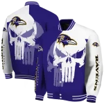 baltimore ravens skull outline purple white varsity jacket best selling