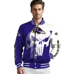 baltimore ravens skull outline purple white varsity jacket best selling