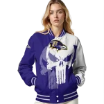 baltimore ravens skull outline purple white varsity jacket best selling