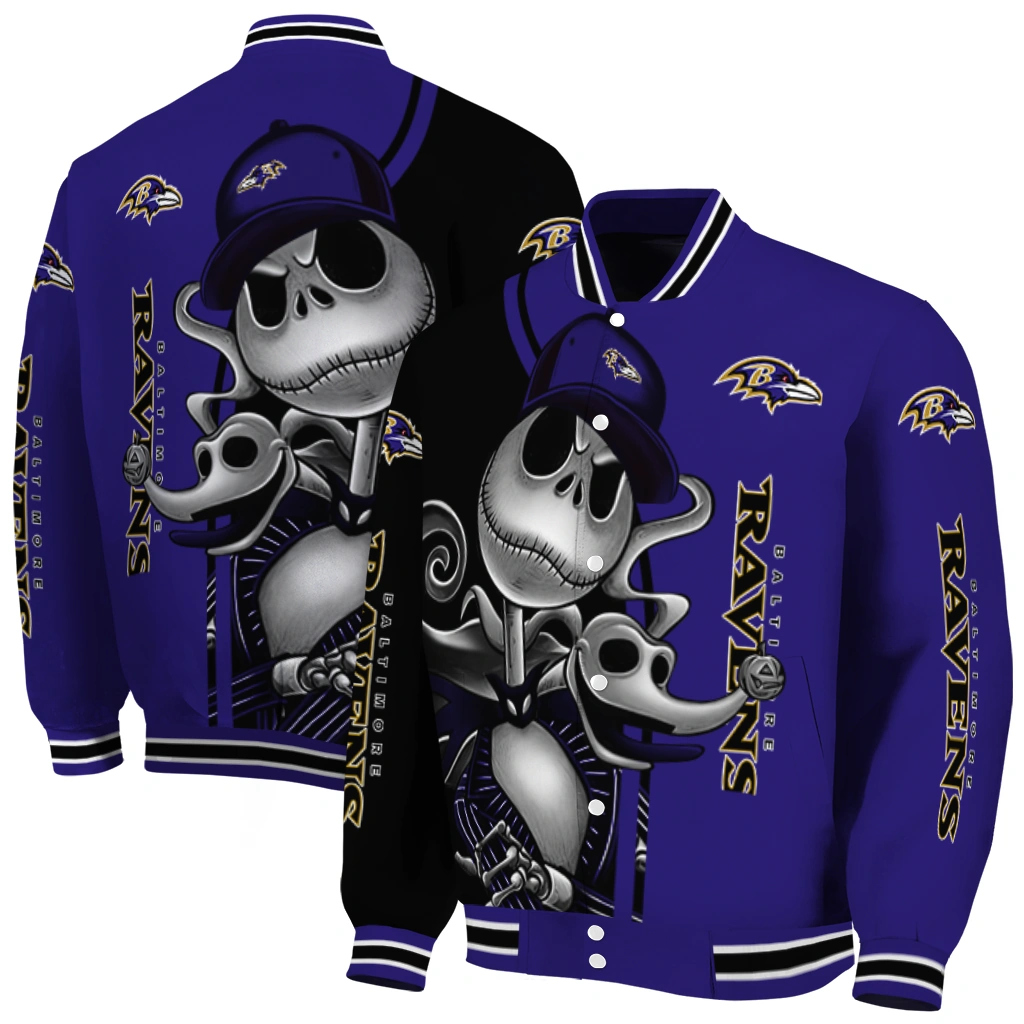baltimore ravens spooky grin purple varsity jacket fashion forward baltimore ravens spooky grin purple varsity jacket fashion forward